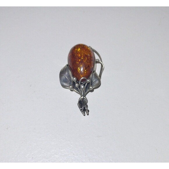 Beautiful Vintage Sterling Silver Amber Pendant - Delicate Vine Detailing - Picture 5 of 11